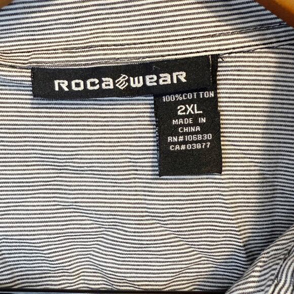 Rocawear Black White Gray Pinstriped Casual Button Down Shirt Top Mens Size 2XL - Picture 4 of 8
